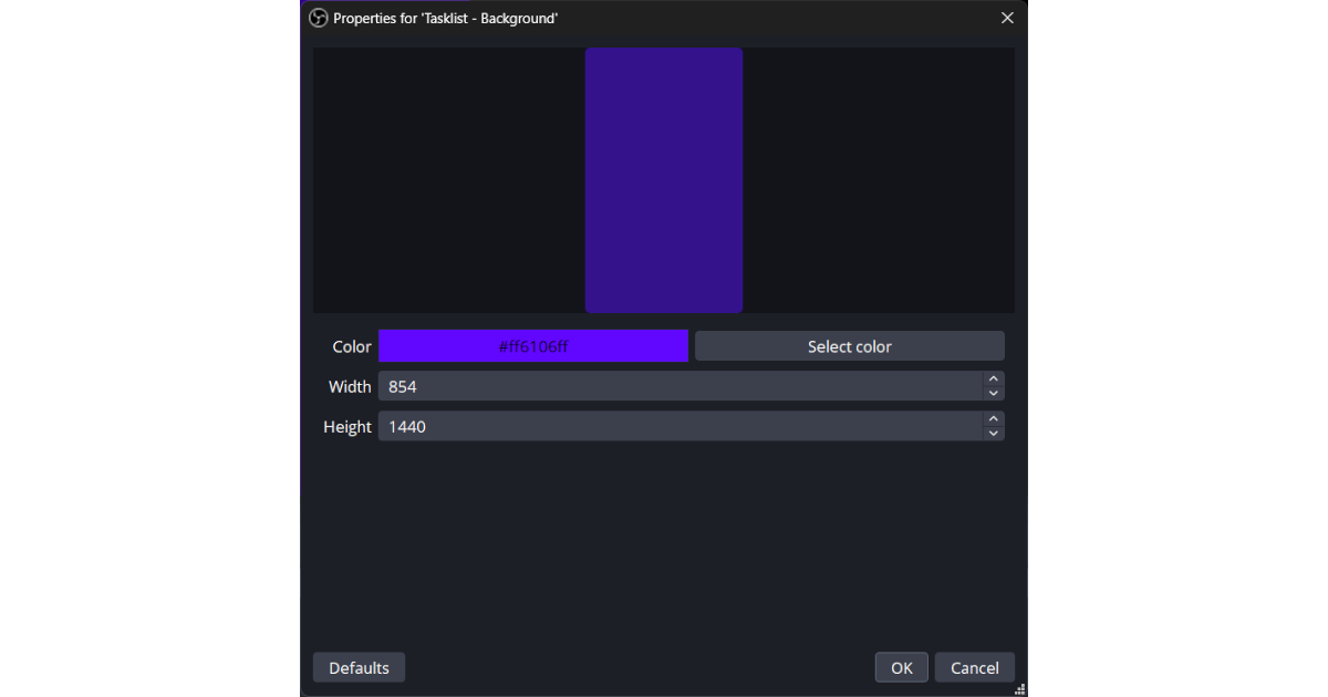 Access the source properties for Background and Foreground sources to customize the color.
